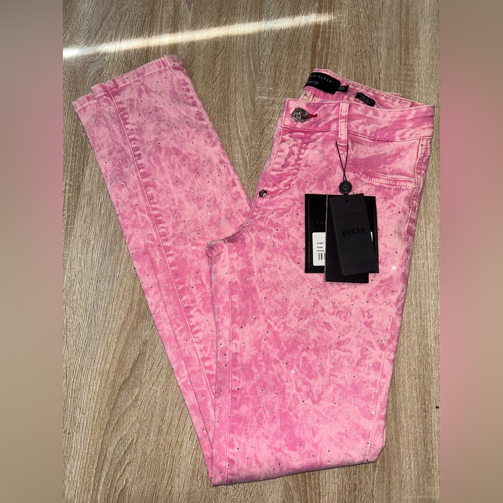 Phillip Plein women’s size 27 pink acid wash leggings NWT